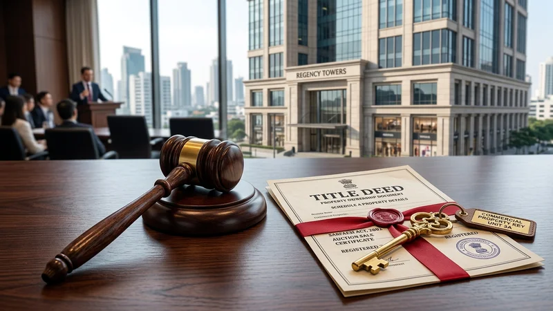 SARFAESI auction purchase guide — bidding hammer, property certificate, legal documentation