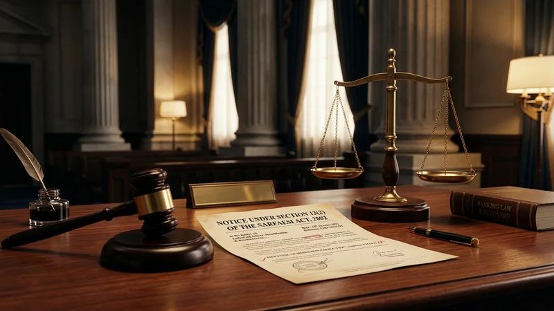 SARFAESI Act 2002 explained — scales of justice over loan document, India court building